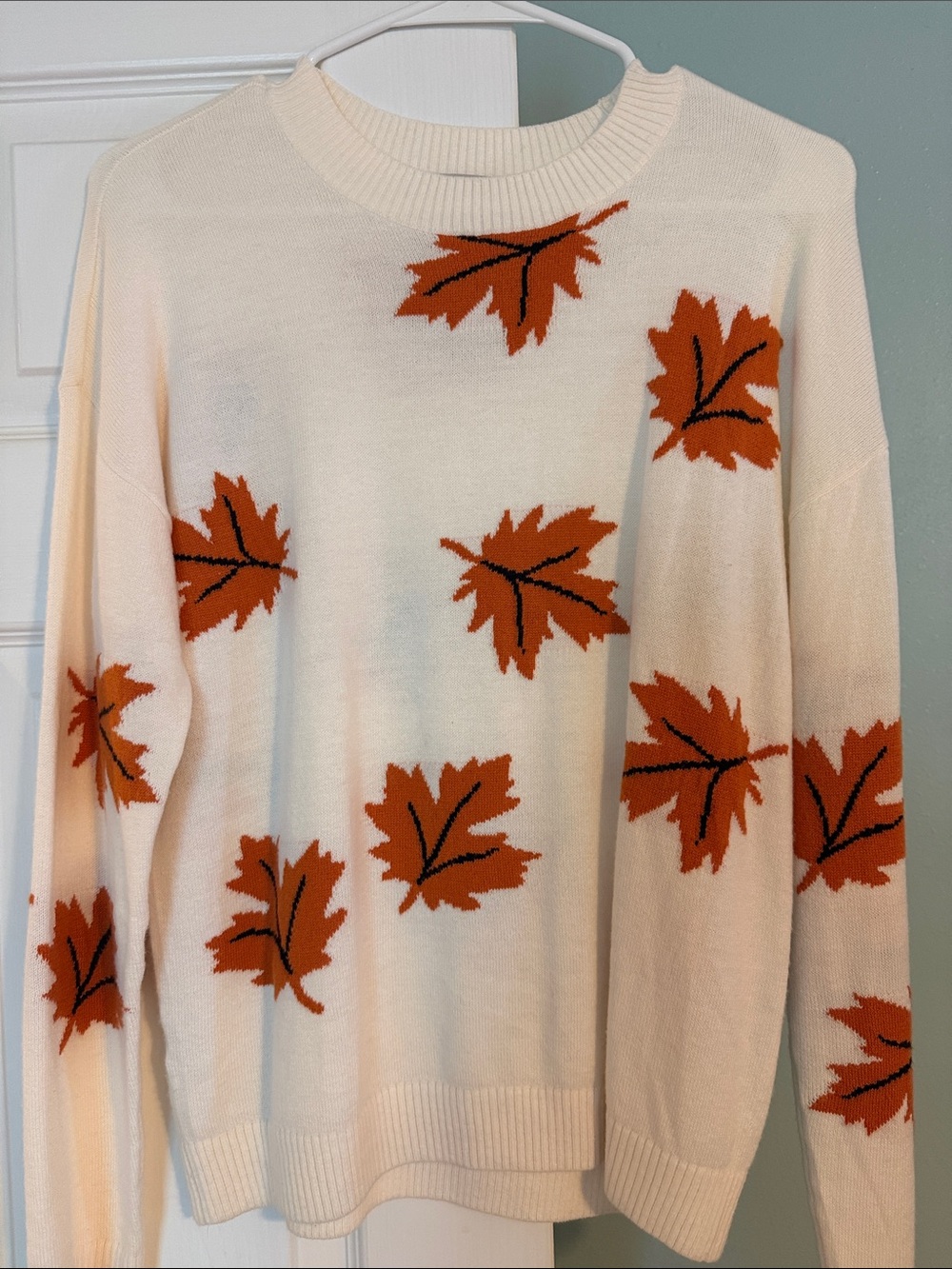 LOFT Cream Sweater with Orange Leaf Pattern